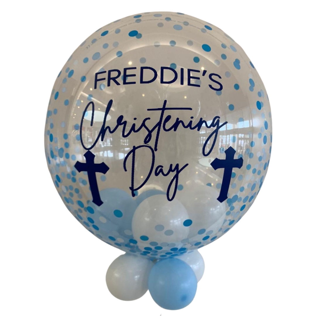 Blue Confetti Bubble – White & Baby Blue Smallies, Navy Writing