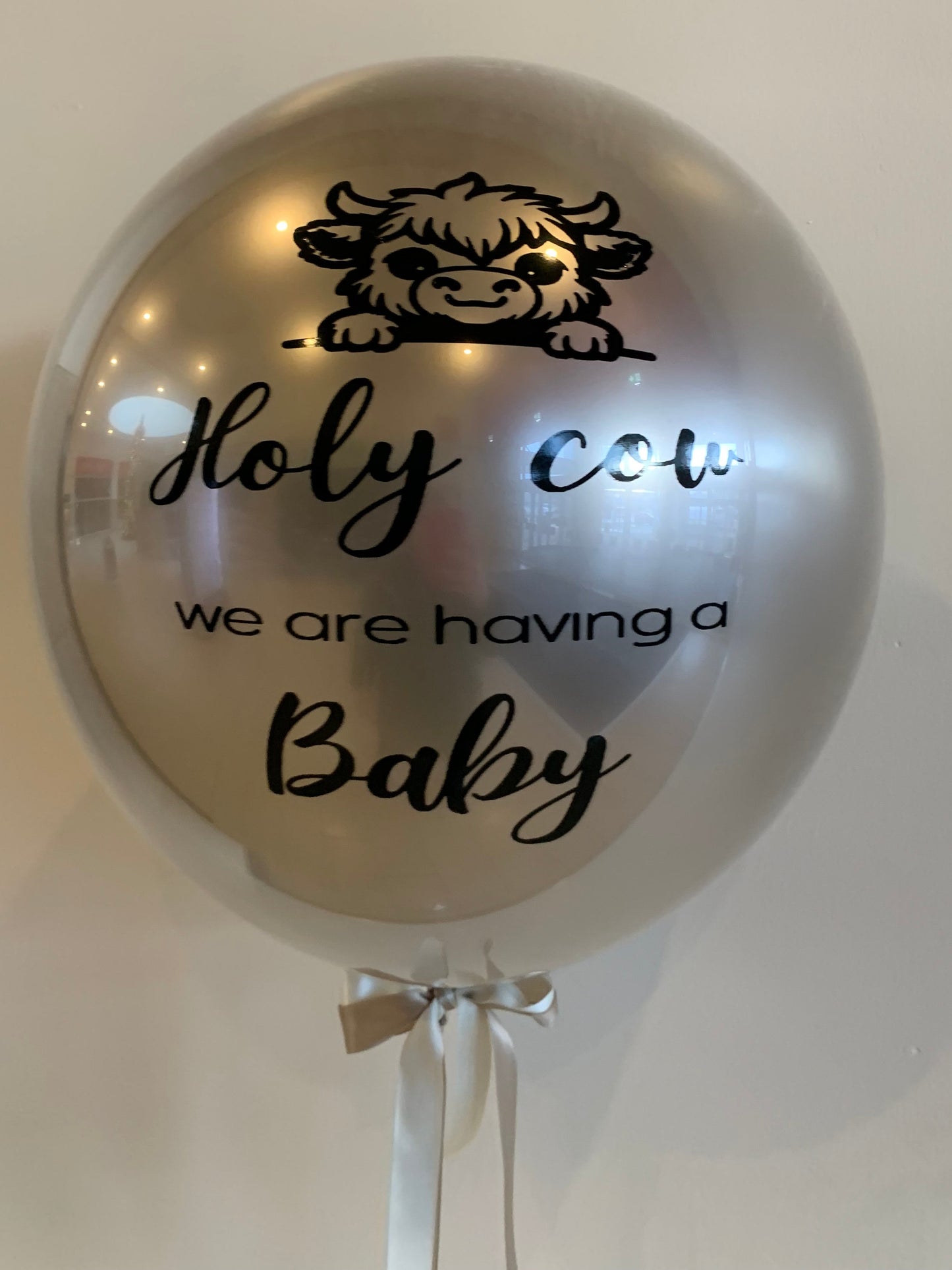 Personalised Champagne Bubble, Champagne / Ivory Bow Underneath, Black Vinyl
