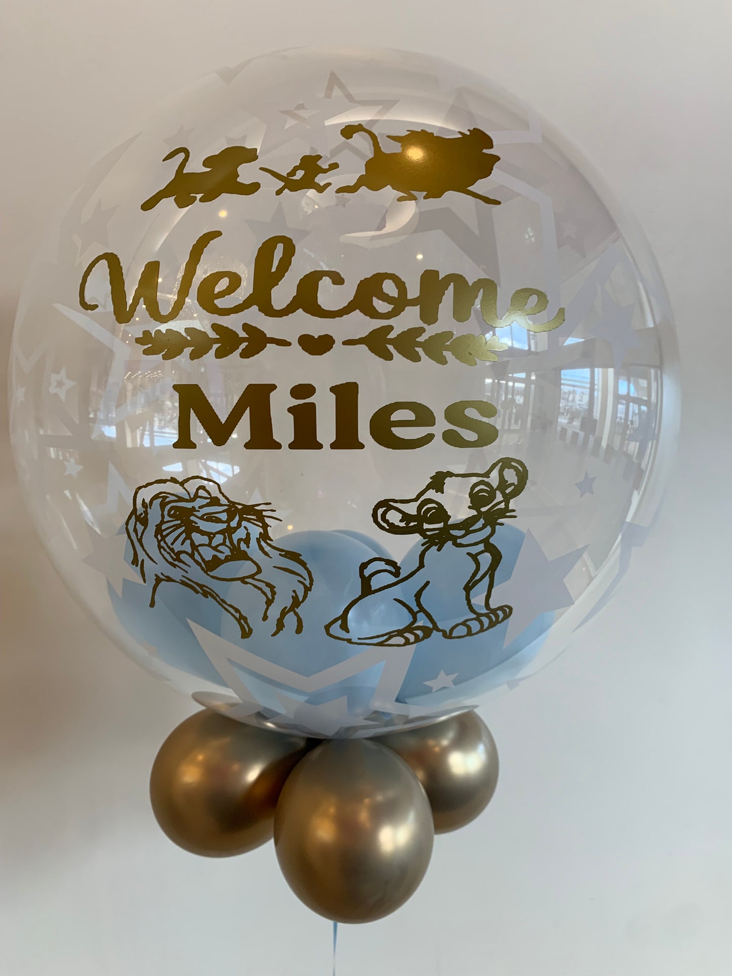 Personalised Star Bubble, Baby Blue Smallies Inside, Gold Underneath, Gold Vinyl