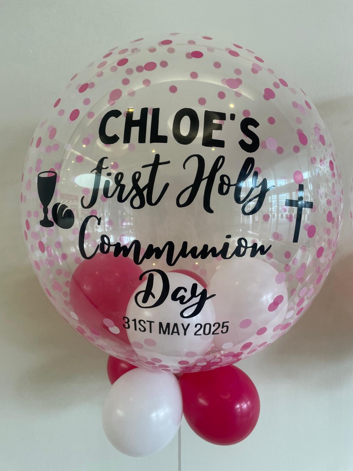 Personalised Pink Confetti Bubble – Dark Pink & White Smallies, Black Vinyl