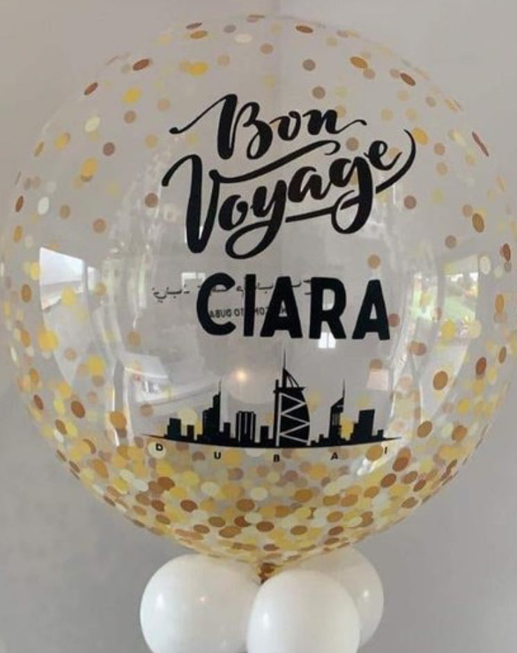 Personalised Gold Confetti Bubble – White Smallies, Black Vinyl