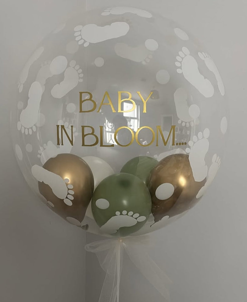 Personalised Baby Bubble, White, Eucalyptus & Gold Smallies, Gold Vinyl