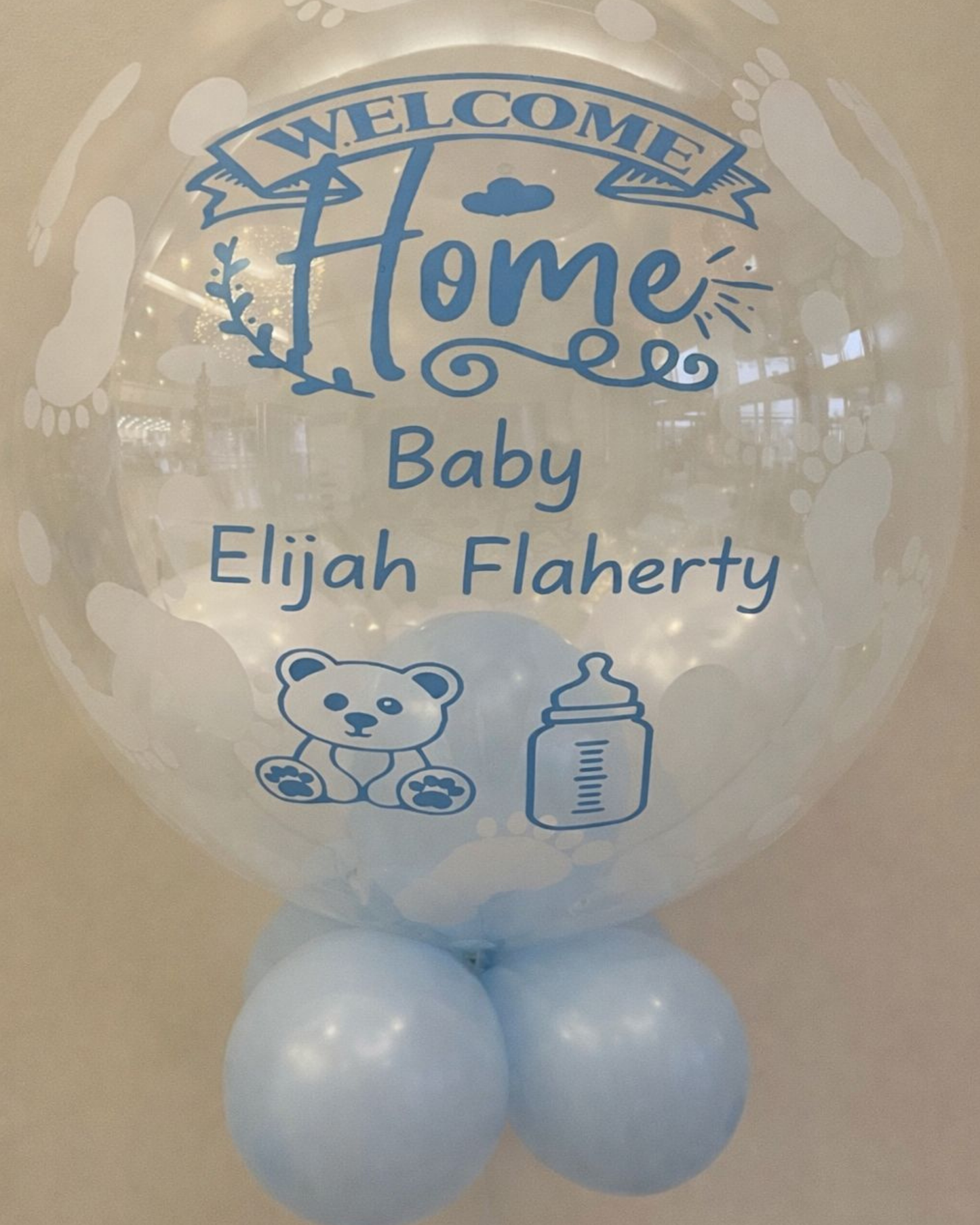 Personalised Baby Feet/Hands Bubble – Baby Blue & White Smallies, Baby Blue Vinyl