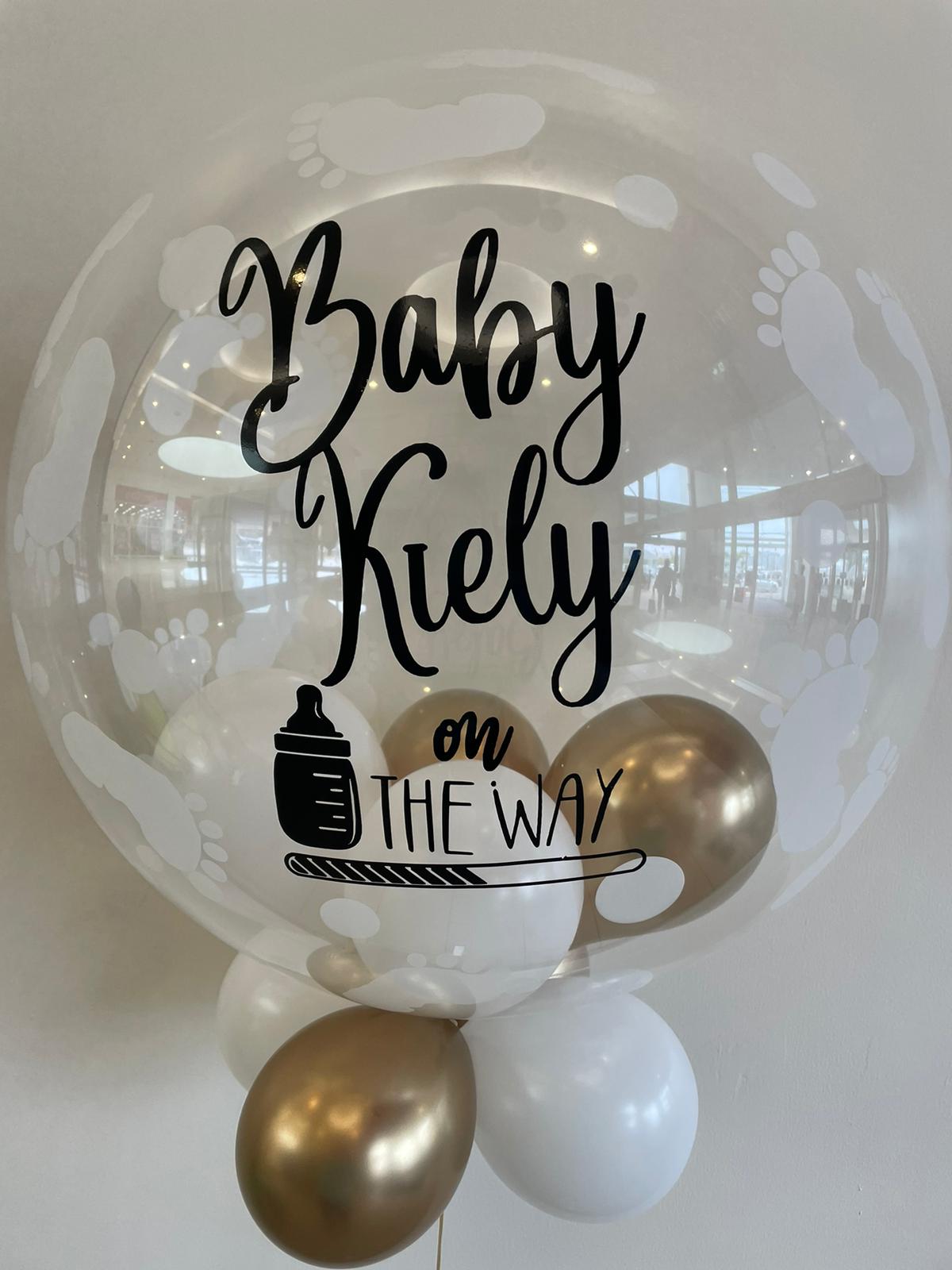Personalised Baby Bubble, White & Gold Smallies, Black Vinyl
