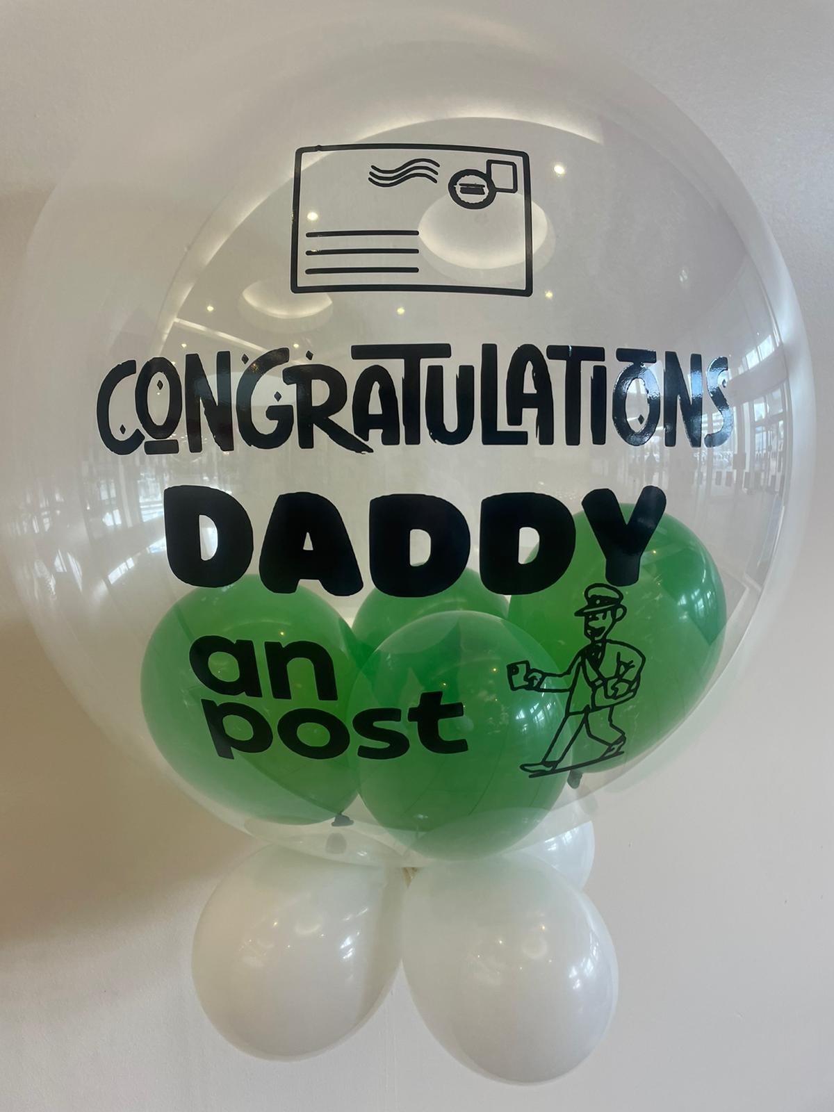 Personalised Clear Bubble, Dark Green Smallies Inside & White Underneath, Black Vinyl
