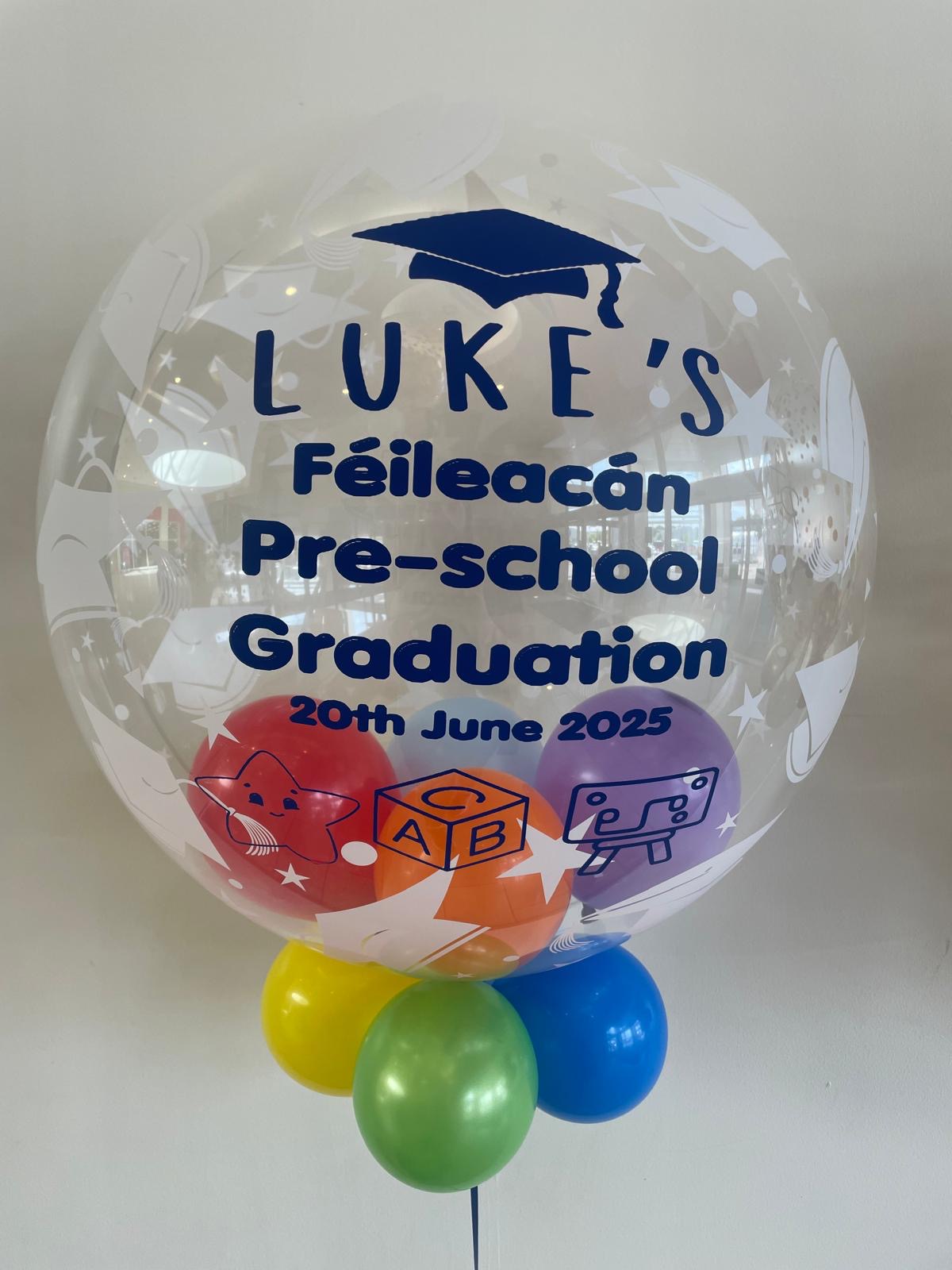 Personalised Graduation Bubble, Multicoloured Smallies, Dark Blue Vinyl
